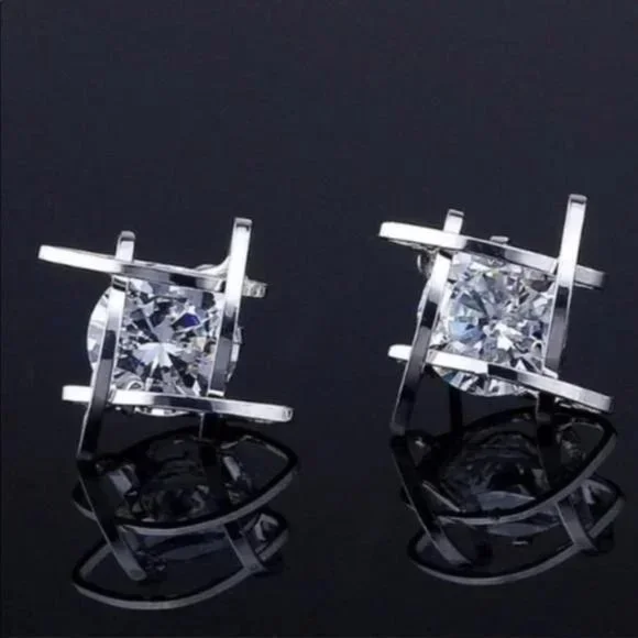 STERLING SILVER 3D CAGE DIAMOND EARRINGS, BEAUTIFUL EARRINGS, CUTE EARRINGS. - Picture 2 of 6